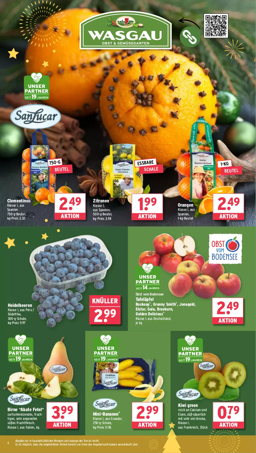 Aktueller Prospekt Wasgau - von 09.12 bis 14.12.2024 - strona 6 - produkty: angebot, banane, bananen, beere, beeren, beutel, Calcium, clementinen, eis, fleisch, frucht, fruchtfleisch, heidelbeere, heidelbeeren, kiwi, obst, orange, orangen, reis, Schal, Schale, tafeläpfel, Ti, zitrone, zitronen