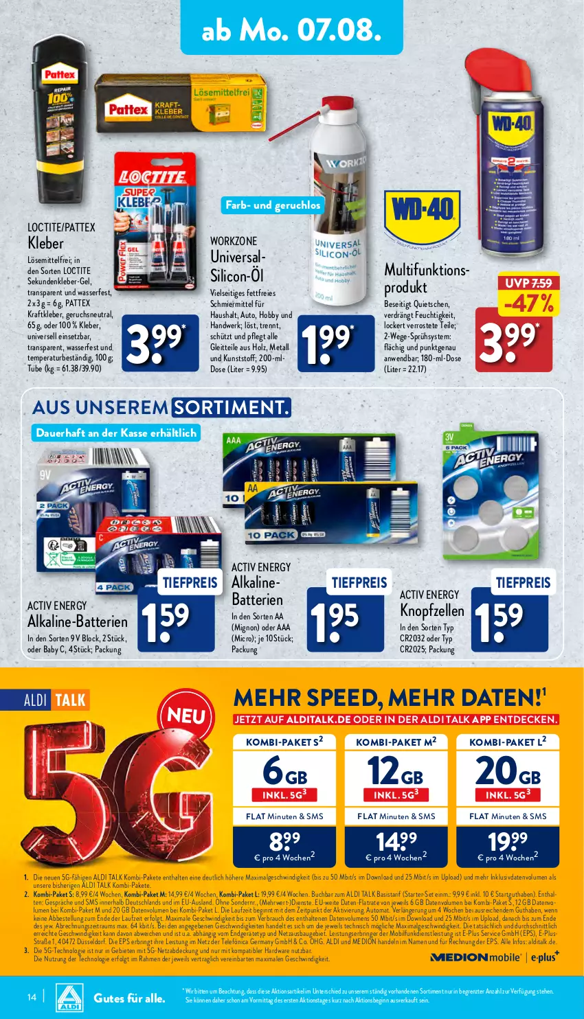 Aktueller Prospekt Aldi Nord - Von Montag - von 07.08 bis 12.08.2023 - strona 14 - produkty: aldi, aldi talk, auer, auto, batterie, batterien, Bau, buch, decke, eis, elle, Germ, gin, hardware, Hobby, Holz, kleber, kraft, LG, medion, pattex, Rauch, reis, ring, rwe, spee, Ti, tiefpreis, usb, wasser, ZTE