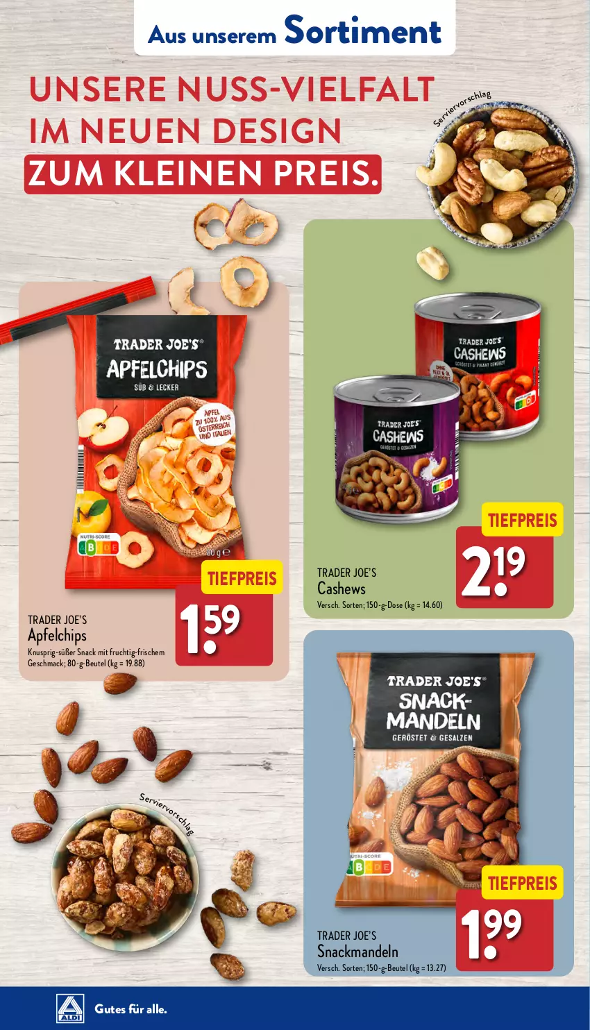 Aktueller Prospekt Aldi Nord - Von Montag - von 07.08 bis 12.08.2023 - strona 33 - produkty: apfel, beutel, Cashew, chips, eis, frucht, leine, mac, mandel, mandeln, mit frucht, nuss, reis, snack, Ti, tiefpreis