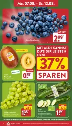 Gazetka promocyjna Aldi Nord - Von Montag - Gazetka - ważna od 12.08 do 12.08.2023 - strona 2 - produkty: aldi, angebot, beere, beeren, bio, bio-zucchini, eis, Elan, früchte, heidelbeere, heidelbeeren, kiwi, Kiwi Gold, rum, Schal, Schale, tafeltrauben, Ti, trauben, trolli, zespri, ZTE, zucchini