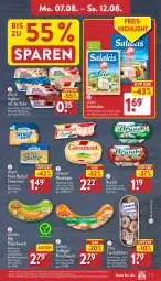 Gazetka promocyjna Aldi Nord - Von Montag - Gazetka - ważna od 12.08 do 12.08.2023 - strona 5 - produkty: aufstrich, Becher, brot, brotaufstrich, buch, butter, eis, fisch, fleisch, fleischwurst, Geflügel, géramont, gin, gutfried, Holz, hühner, joghur, joghurt, joghurt mit der ecke, Käse, lysell, meggle, milch, Müller, rapsöl, reis, salakis, schafskäse, Streichzart, Ti, weichkäse, wurst, ZTE