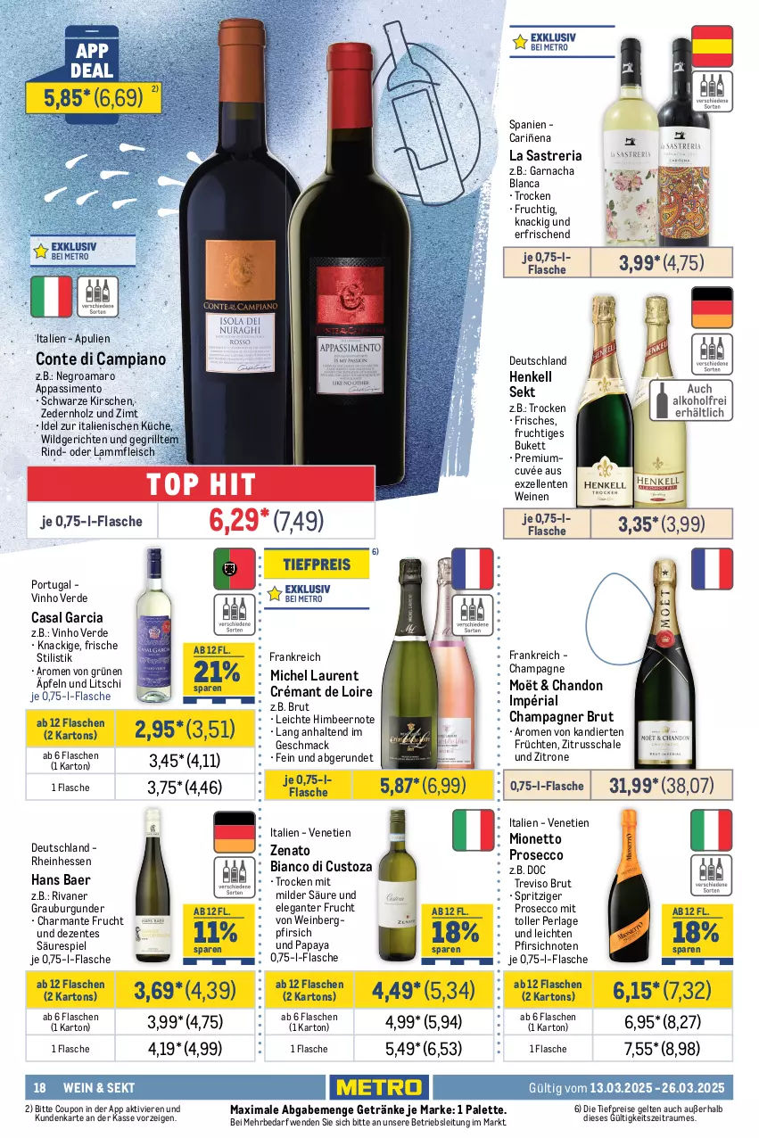 Aktueller Prospekt Metro - Food-Nonfood - von 13.03 bis 26.03.2025 - strona 18 - produkty: amaro, baileys, brut, burgunder, casal garcia, champagne, champagner, chantré, cola, coupon, crémant de loire, cuvée, dry gin, ecco, eis, elle, ente, erde, Fernet, fernet branca, flasche, fleisch, frucht, früchte, früchten, getränk, getränke, gin, Gorbatschow, gordon, grauburgunder, grill, harman, henkel, henkell, henkell sekt, himbeer, Holz, HP, irish whiskey, kirsch, kirsche, kirschen, küche, lamm, Lammfleisch, london dry, london dry gin, mac, mionetto, ouzo, Palette, Papaya, perla, pfirsich, pircher, prosecco, reis, Ria, rind, Rivaner, Schal, Schale, sekt, sim, spirituosen, Ti, tiefpreis, tullamore, tullamore dew, vinho verde, wein, weinbrand, weine, whiskey, Wild, wodka, zitrone