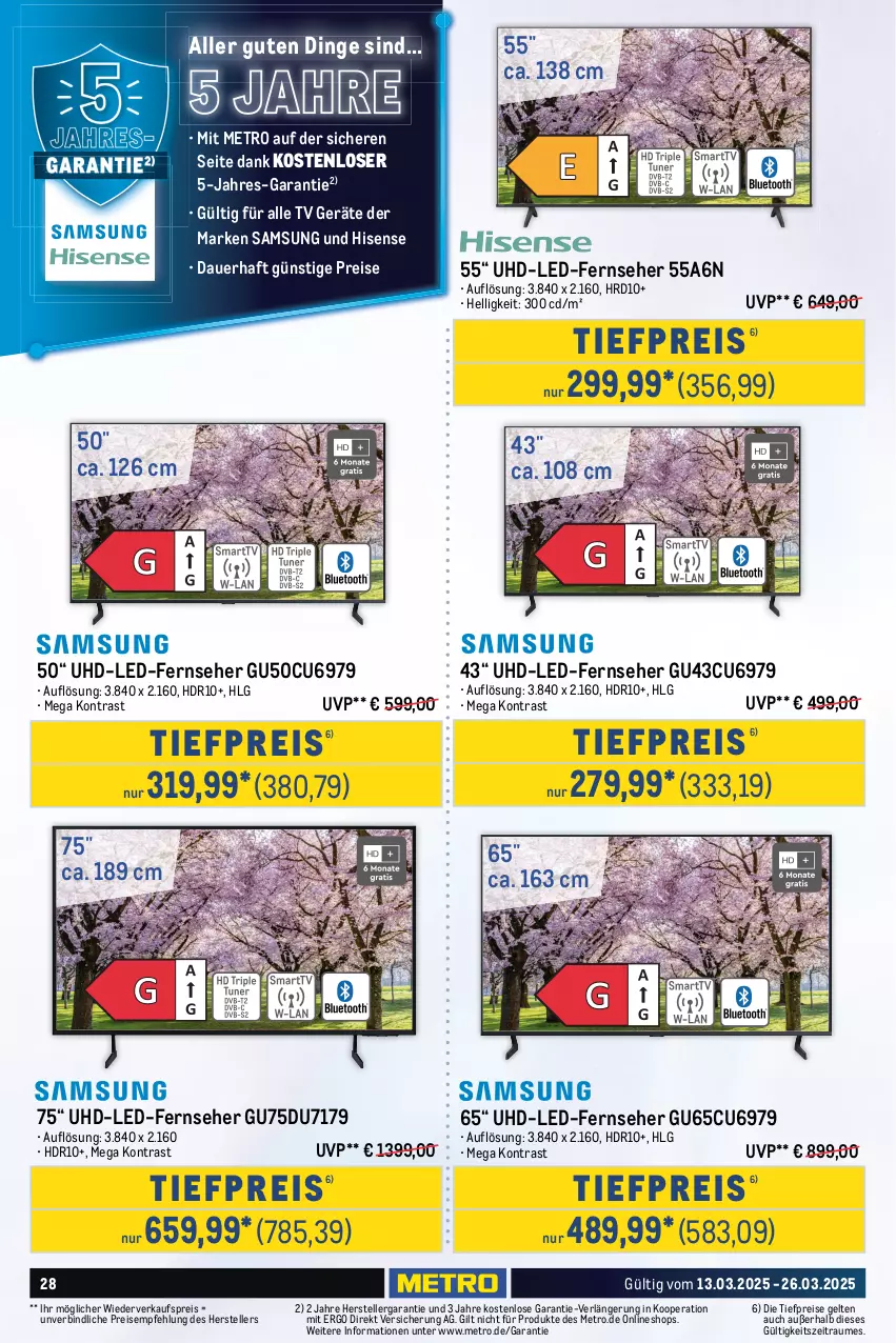 Aktueller Prospekt Metro - Food-Nonfood - von 13.03 bis 26.03.2025 - strona 28 - produkty: auer, auto, batterie, batterien, Brei, brot, brother, drucker, eis, elle, ente, fernseher, hisense, Kette, LG, longlife, Metro, papier, reis, Samsung, sim, teller, Ti, tiefpreis, tisch, touchscreen, uhd