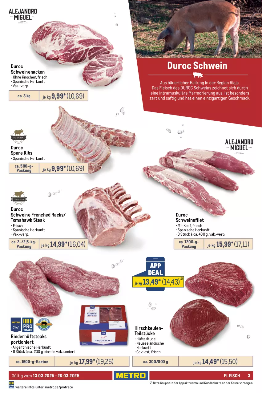 Aktueller Prospekt Metro - Food-Nonfood - von 13.03 bis 26.03.2025 - strona 3 - produkty: axe, beef, bio, coupon, decke, Deckel, eis, elle, ente, filet, Flanksteak, fleisch, gulasch, Haxe, hüftsteak, hüftsteaks, Kugel, lamm, marinade, Metro, natur, reis, rind, rinder, rinderfilet, roastbeef, Schal, Schale, schwein, schweine, schweinefilet, schweinenacken, spare ribs, steak, steakhüfte, steaks, Ti, wein, weine, whiskey