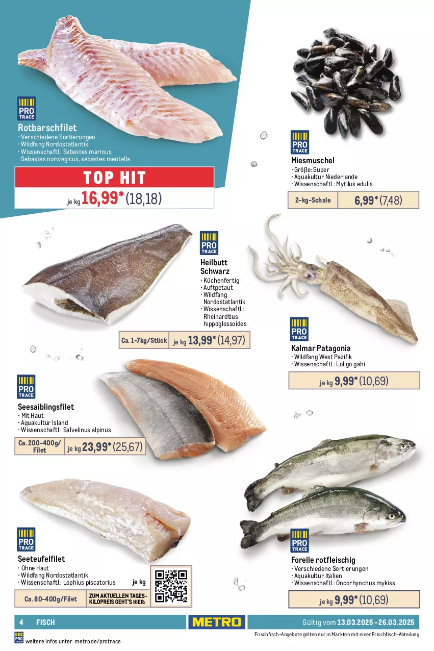 Aktueller Prospekt Metro - Food-Nonfood - von 13.03 bis 26.03.2025 - strona 4 - produkty: Abtei, angebot, angebote, aqua, beutel, eis, elle, ente, escal, feinkost, filet, fisch, fische, Fischer, Fischfeinkost, fleisch, forelle, frischfisch, hipp, küche, Küchen, lachs, Metro, Räucherlachs, reis, rel, Rotbarsch, rotbarschfilet, rwe, Saibling, Schal, Schale, Schere, schnitten, schott, Seesaiblingsfilet, Ti, tiefpreis, tisch, Wild