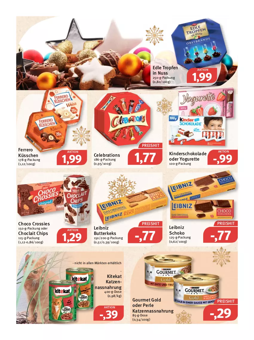 Aktueller Prospekt Feneberg - Prospekte - von 16.12 bis 18.12.2021 - strona 14 - produkty: butter, butterkeks, chips, choclait chips, choco crossies, crossies, eis, ferrero, Ferrero Küsschen, gourmet gold, keks, Kinder, kitekat, leibniz, Nassnahrung, nuss, oder yogurette, reis, schoko, schokolade, Ti, Yo, yogurette