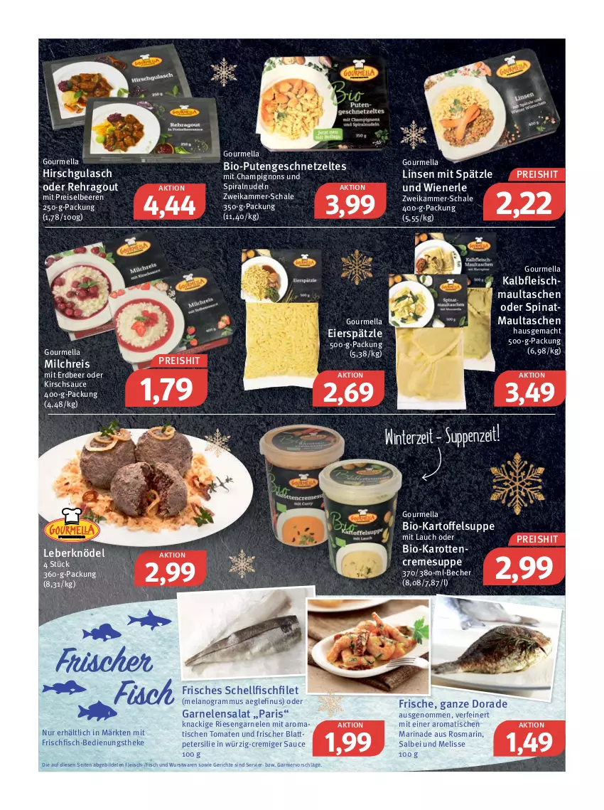 Aktueller Prospekt Feneberg - Prospekte - von 16.12 bis 18.12.2021 - strona 3 - produkty: aeg, Becher, beere, beeren, bio, bio-karotten, champignon, champignons, creme, cremesuppe, Dorade, eier, eierspätzle, eis, Elan, filet, fisch, fleisch, frischfisch, garnelen, garnier, geschnetzeltes, gulasch, Kalbfleisch, karotten, kartoffel, Kartoffelsuppe, kirsch, Knödel, Leberknödel, linsen, mac, marinade, maultaschen, milch, milchreis, nudel, nudeln, petersilie, pute, Putengeschnetzeltes, Ragout, reis, riesengarnelen, rosmarin, salat, sauce, Schal, Schale, spinat, suppe, suppen, Tasche, taschen, Ti, tisch, tomate, tomaten, wiener, wurst, Zelt