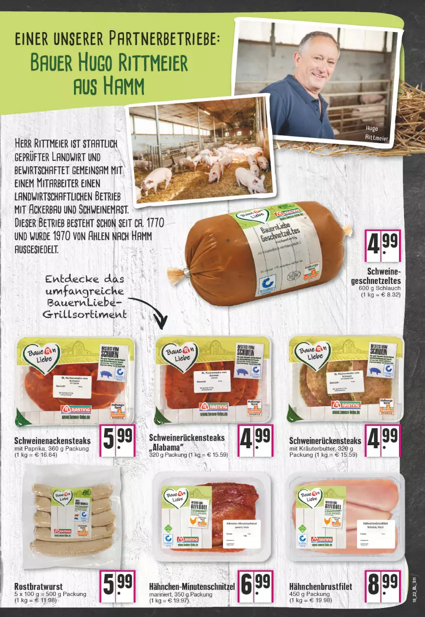 Aktueller Prospekt Edeka - Angebote der Woche - von 02.05 bis 07.05.2022 - strona 11 - produkty: auer, Bau, Bauer, bratwurst, butter, decke, eier, filet, geschnetzeltes, grill, hugo, kräuter, kräuterbutter, minutenschnitzel, mit paprika, Nackensteak, nackensteaks, paprika, rostbratwurst, Rückensteak, rückensteaks, schlauch, schnitzel, schwein, schweine, schweinenacken, schweinerücken, steak, steaks, Ti, wein, weine, wurst, Zelt