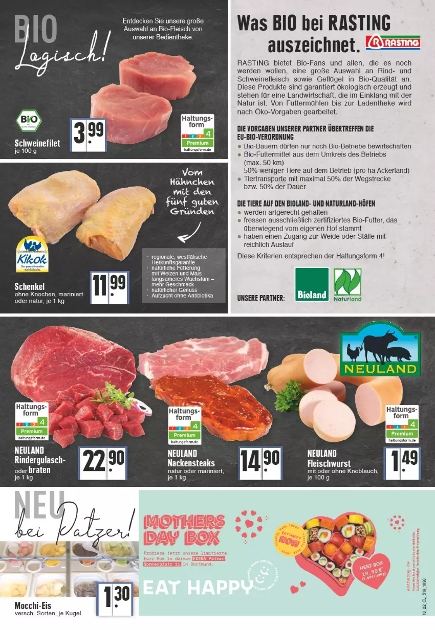 Aktueller Prospekt Edeka - Angebote der Woche - von 02.05 bis 07.05.2022 - strona 19 - produkty: asti, auer, Bau, Bauer, bio, bioland, decke, eis, erde, fleisch, Geflügel, gulasch, knoblauch, Kugel, mac, mit oder ohne knoblauch, Nackensteak, nackensteaks, natur, naturland, nuss, Ofen, reis, rind, rinder, rindergulasch, schwein, schweine, schweinefleisch, Sport, steak, steaks, Ti, Tiere, wein, weine, wolle