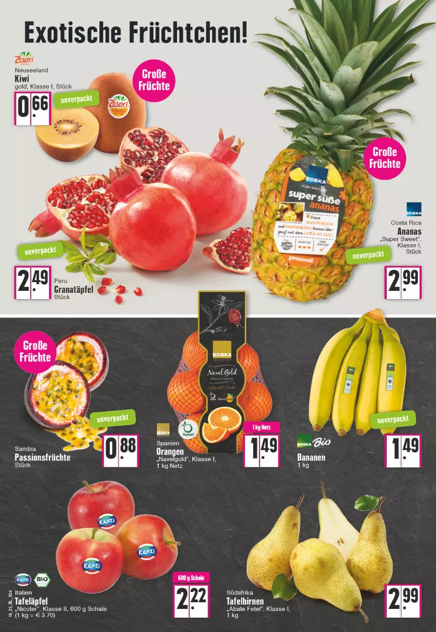 Aktueller Prospekt Edeka - Angebote der Woche - von 02.05 bis 07.05.2022 - strona 4 - produkty: ambia, ananas, banane, bananen, Birnen, deka, Schal, Schale, tafelbirnen, Ti, tisch, zespri