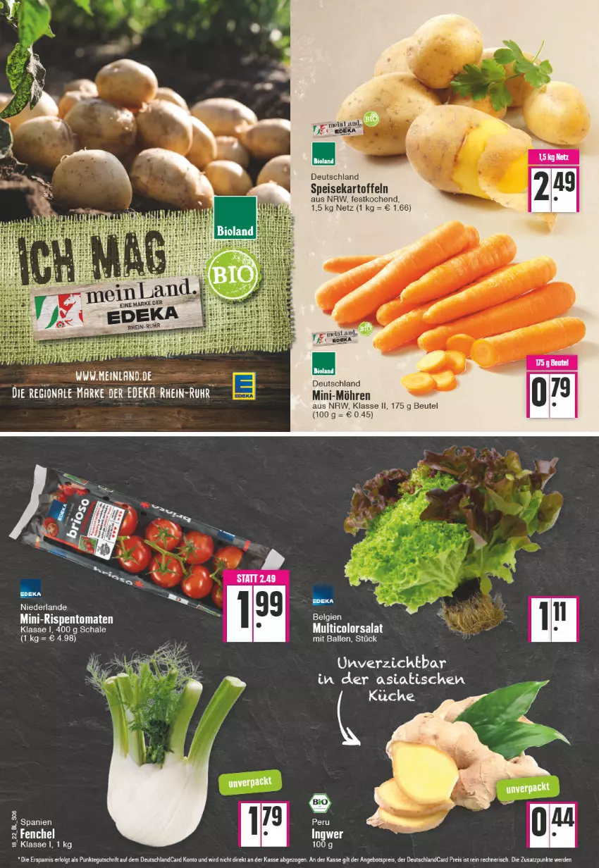 Aktueller Prospekt Edeka - Angebote der Woche - von 02.05 bis 07.05.2022 - strona 6 - produkty: angebot, angebotspreis, ball, bett, beutel, deka, deutschlandcard, eis, erde, kartoffel, kartoffeln, LG, Mini-Möhren, mini-rispentomaten, möhren, reis, rispentomaten, salat, Schal, Schale, speisekartoffeln, Ti, tomate, tomaten