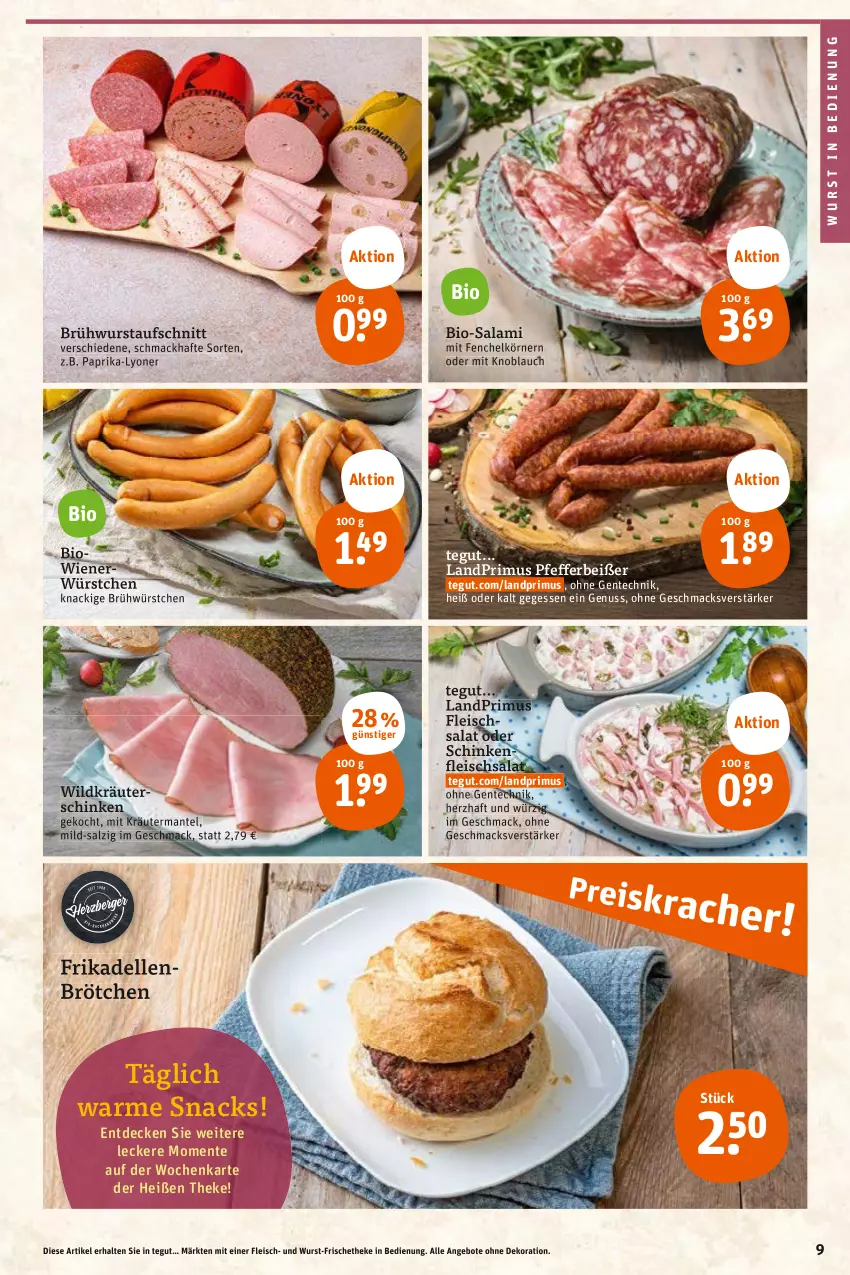 Aktueller Prospekt Tegut - Angebote der Woche - von 17.10 bis 22.10.2022 - strona 11 - produkty: angebot, angebote, aufschnitt, bio, Bio-Salami, brötchen, Brühwurst, decke, dekoration, dell, eis, elle, ente, fenchel, fleisch, fleischsalat, frikadellen, knoblauch, kräuter, landprimus, lyoner, mac, Mantel, mit knoblauch, nuss, paprika, pfeffer, Pfefferbeißer, salami, salat, salz, schinken, snack, snacks, Ti, wiener, Wild, wurst, würstchen, Yo