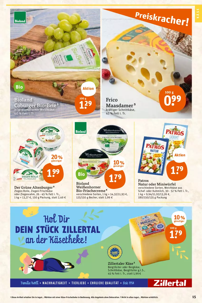 Aktueller Prospekt Tegut - Angebote der Woche - von 17.10 bis 22.10.2022 - strona 17 - produkty: altenburger, angebot, angebote, Becher, Bergkäse, bio, bioland, brie, burger, creme, dekoration, frico, frischkäse, Käse, käsetheke, Maasdam, maasdamer, milch, natur, patros, schnittkäse, Ti, Tilsiter, tisch, weichkäse, würfel, ziegenrahm