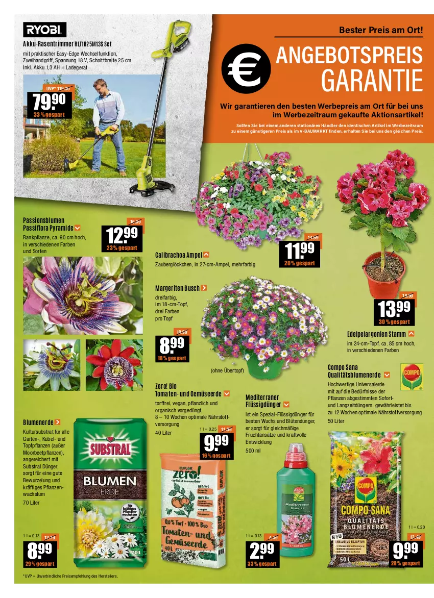 Aktueller Prospekt Vmarkt - V-Baumarkt - von 05.05 bis 11.05.2022 - strona 2 - produkty: akku, angebot, angebotspreis, Bau, bio, blume, blumen, blumenerde, Blüte, Brei, calibrachoa, compo sana, dünger, eis, elle, erde, flüssigdünger, frucht, Garten, Gemüseerde, kraft, ladegerät, Passiflora, pflanze, pflanzen, rasen, rasentrimmer, reis, sana, Spezi, teller, Ti, Tiere, tisch, tomate, tomaten, topf, übertopf, und gemüse, WICK, zauberglöckchen