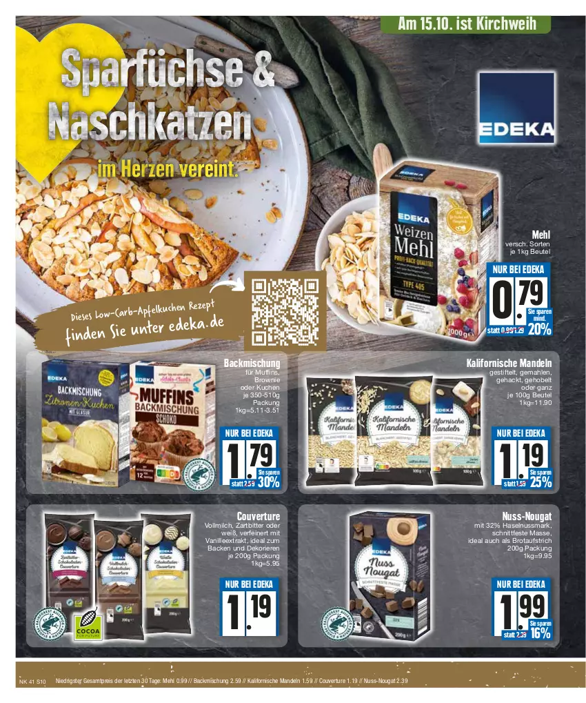 Aktueller Prospekt Edeka - Angebote der Woche - von 09.10 bis 14.10.2023 - strona 10 - produkty: apfel, Apfelkuchen, aufstrich, backmischung, beutel, brot, brotaufstrich, brownie, deka, eis, haselnuss, kuchen, mandel, mandeln, mehl, milch, Muffin, muffins, nuss, reis, rezept, stifte, Ti, vanille, vollmilch, ZTE