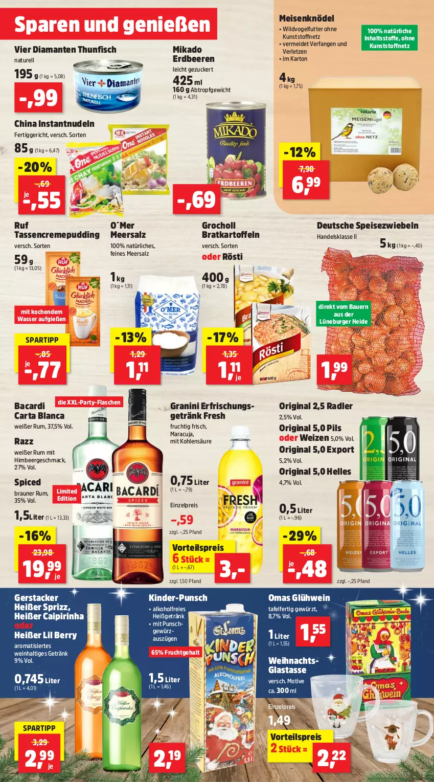 Aktueller Prospekt Thomas Philipps - von 11.11 bis 16.11.2024 - strona 8 - produkty: alkohol, auer, bacardi, Bau, Bauer, beere, beeren, braun, burger, caipirinha, creme, eis, elle, erdbeere, erdbeeren, erfrischungsgetränk, fertiggericht, fisch, flasche, frucht, getränk, gewürz, gin, Glühwein, granini, himbeer, kartoffel, kartoffeln, Kinder, Knödel, mac, maracuja, meersalz, Meisenknödel, mikado, natur, nudel, nudeln, pils, pudding, radler, reis, rel, rum, salz, spartipp, Speisezwiebeln, Sprizz, tasse, thunfisch, Ti, Vogelfutter, vorteilspreis, wasser, wein, Wild, zucker, zwiebel, zwiebeln