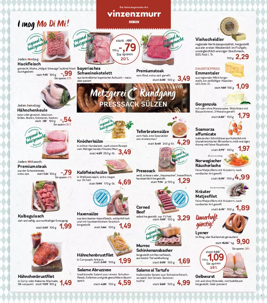 Aktueller Prospekt Aez - Prospekte - von 07.09 bis 12.09.2026 - strona 5 - produkty: auer, axe, Bau, beef, Birnen, braten, buch, corned beef, curry, dauertiefpreis, eis, elle, emmentaler, fleisch, Germ, gewürz, gorgonzola, grill, gulasch, hähnchenbrust, hartkäse, Hausmacher, Haxe, hofgut, Holz, ideal zum grillen, Kalbfleisch, Käse, kotelett, kräuter, kräutern, lachs, Laufen, lyoner, mac, marinade, mascarpone, matjes, Meister, milch, mit kalbfleisch, natur, petersilie, presssack, Rauch, Räucherlachs, reis, rezept, rind, ring, rwe, sac, saft, salami, Scamorza, schinken, schnittkäse, schwein, schweine, schweinefleisch, schweinekotelett, Speck, Spezi, steak, Tartufo, teller, Ti, tiefpreis, tisch, trolli, Trüffel, weichkäse, weidemilch, wein, weine, Weißwein, würfel, wurst, Yo