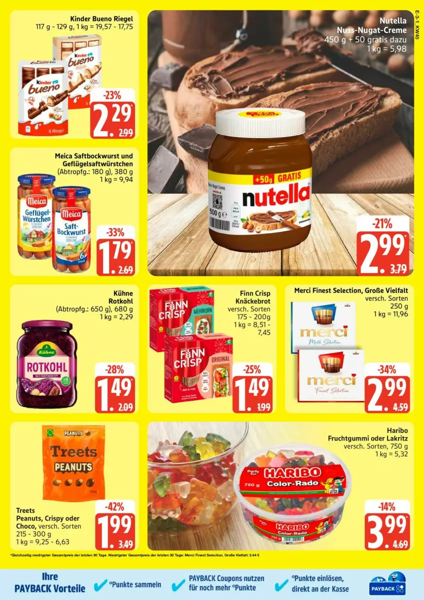 Aktueller Prospekt Edeka - Prospekte - von 03.11 bis 08.11.2025 - strona 3 - produkty: bockwurst, brot, coupon, coupons, frucht, fruchtgummi, Geflügel, haribo, Kinder, kinder bueno, knäckebrot, Kühne, Lakritz, meica, merci, oder lakritz, payback, riegel, rotkohl, saft, tesa, Ti, wurst, würstchen