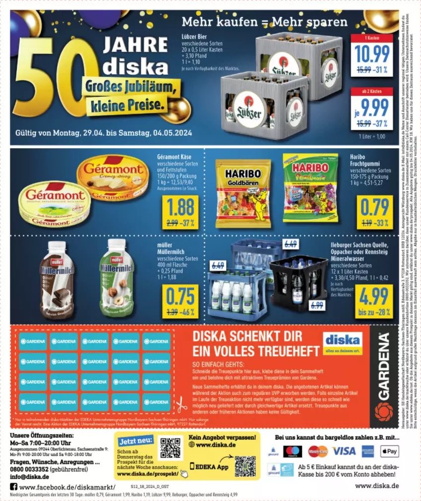 Aktueller Prospekt Diska - von 29.04 bis 04.05.2024 - strona 12 - produkty: Alwa, angebot, angebote, Astra, burger, deka, eis, elle, ente, frucht, fruchtgummi, gardena, goldbären, haribo, Hefte, mineralwasser, Müller, reis, ring, sac, tee, Ti, uhr, usb, wasser, weber, ZTE