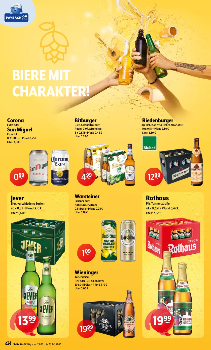 Aktueller Prospekt Getraenke Hoffmann - Prospekte - von 23.06 bis 28.06.2025 - strona 6 - produkty: alkohol, bier, Biere, bitburger, burger, corona, corona extra, eis, elle, jever, natur, oder radler, pils, pilsener, radler, steiner, Ti, warsteiner, zitrone