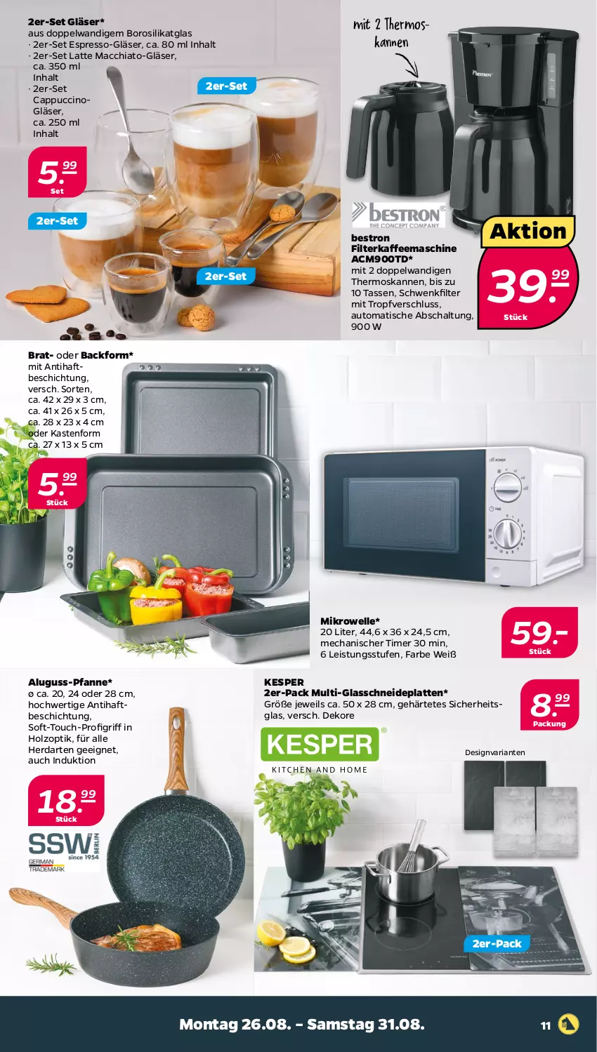 Aktueller Prospekt Netto - Woche 35 - von 26.08 bis 31.08.2024 - strona 11 - produkty: ACC, Aluguss-Pfanne, auto, Backform, Cap, cappuccino, chia, cin, eis, elle, espresso, filterkaffee, Gläser, herdarten, Holz, kaffee, kaffeemaschine, kesper, latte, latte macchiato, mac, macchiato, mikrowelle, pfanne, Ria, Schal, tasse, Ti, timer, tisch