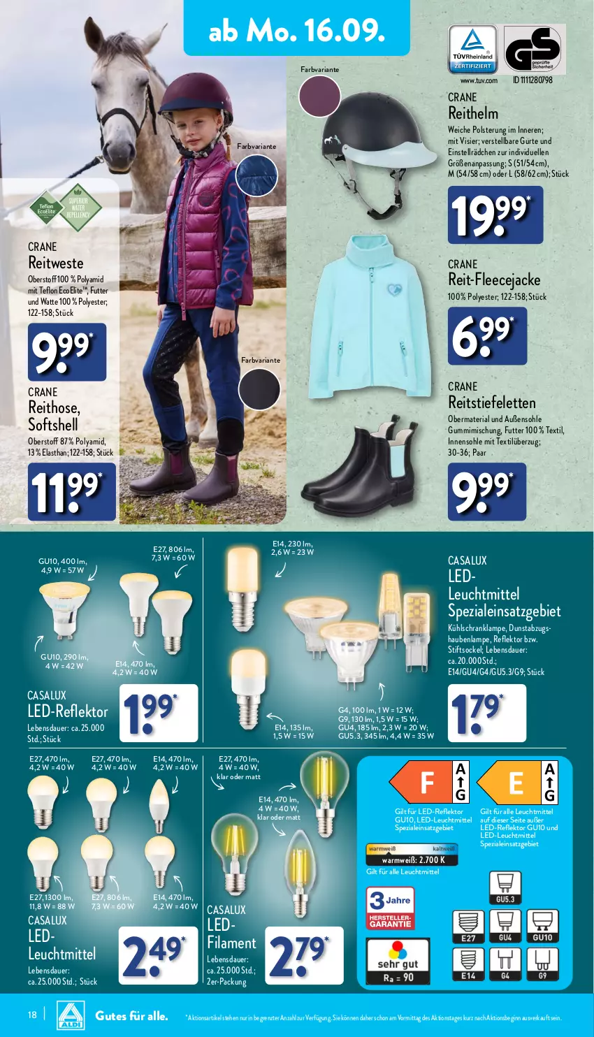 Aktueller Prospekt Aldi Nord - Von Montag - von 16.09 bis 21.09.2024 - strona 18 - produkty: abzugshaube, auer, dunstabzug, dunstabzugshaube, elle, Fleecejacke, gin, hose, Jacke, kühlschrank, Lampe, leuchtmittel, Ria, Schrank, Spezi, Stiefeletten, Ti, Weste, ZTE