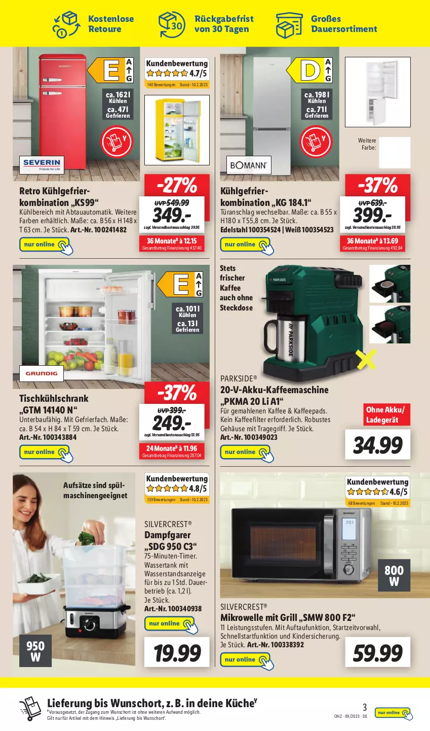 Aktueller Prospekt Lidl - Wochen-Highlights im Onlineshop - von 27.02 bis 05.03.2023 - strona 5 - produkty: abtauautomatik, akku, auer, auto, Bau, edelstahl, eis, elle, gefrierfach, gefrierkombination, grill, kaffee, kaffeemaschine, kaffeepads, Kinder, küche, kühlschrank, ladegerät, LG, mikrowelle, ndk, Parkside, Schrank, silvercrest, spülmaschinen, steckdose, Ti, timer, tisch, tragegriff, türanschlag wechselbar, wasser, wassertank