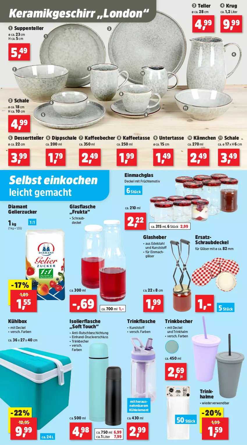 Aktueller Prospekt Thomas Philipps - von 19.05 bis 24.05.2025 - strona 13 - produkty: Becher, decke, Deckel, dessert, Dessertteller, dip, edelstahl, einmachglas, elle, ente, flasche, früchte, gelierzucker, geschirr, Gläser, glasflasche, isolierflasche, kaffee, kaffeebecher, kühlbox, mac, rwe, Schal, Schale, suppe, suppen, tasse, teller, Ti, trinkbecher, trinkflasche, Trinkhalme, zucker