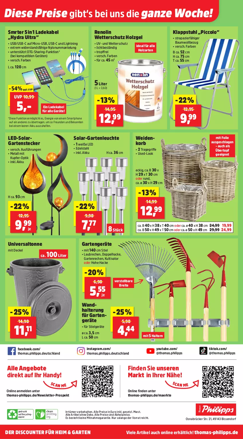 Aktueller Prospekt Thomas Philipps - von 19.05 bis 24.05.2025 - strona 16 - produkty: abholpreise, akku, alle preise sind abholpreise, angebot, angebote, Bau, Brei, Clin, decke, Deckel, deka, discount, edelstahl, eis, Garten, Handy, Holz, klappstuhl, korb, ladekabel, Leuchte, LG, Mantel, papier, reis, ring, smartphone, stuhl, Ti, topf, tragegriff, übertopf, usb, wandhalterung, Yo