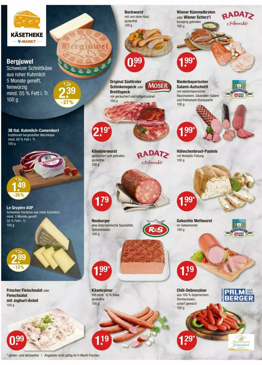 Aktueller Prospekt Vmarkt - Prospekte - von 16.10 bis 22.10.2025 - strona 6 - produkty: angebot, angebote, aufschnitt, bier, bockwurst, braten, burger, camembert, chili, debrecziner, Edelsalami, eis, fisch, fische, fleisch, fleischsalat, gelee, gewürz, gin, hähnchenbrust, hartkäse, joghur, joghurt, Käse, Käsekrainer, käsetheke, Mantel, Mett, mettwurst, milch, Neuburger, pastete, Rauch, salami, salat, schinken, schinkenspeck, schnittkäse, schwein, schweizer hartkäse, schweizer schnittkäse, Speck, Spezi, südtiroler, Ti, weichkäse, wein, wiener, wurst
