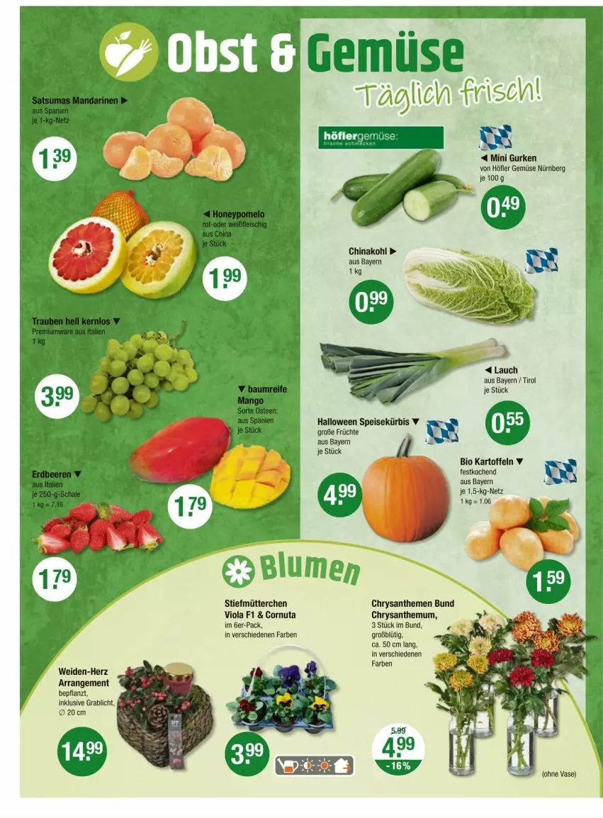 Aktueller Prospekt Vmarkt - Prospekte - von 16.10 bis 22.10.2025 - strona 8 - produkty: bio, blume, blumen, chrysanthemen, eis, früchte, gurke, gurken, kartoffel, kartoffeln, Kürbis, obst, Ti