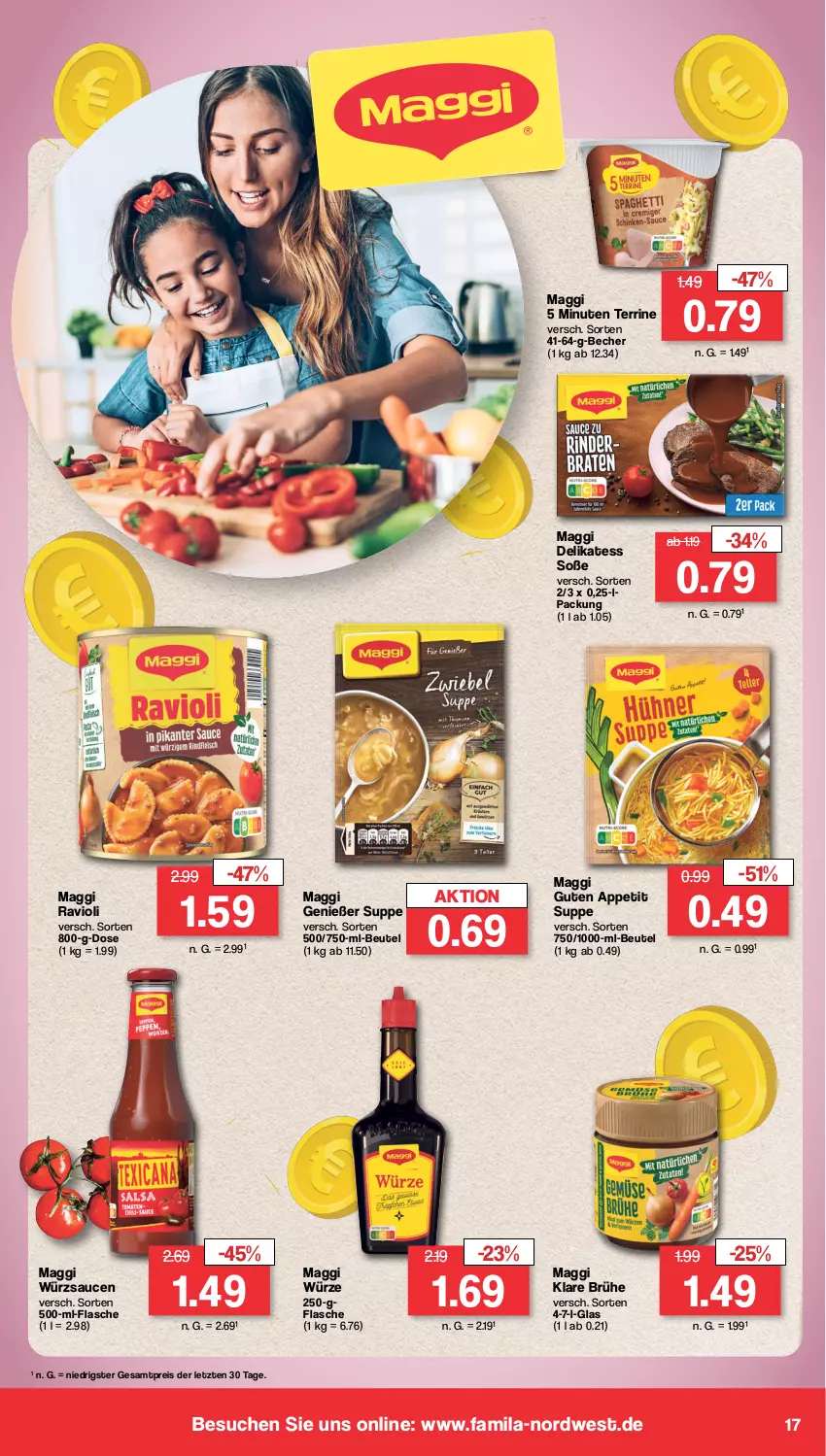 Aktueller Prospekt Famila - Prospekte - von 15.01 bis 20.01.2024 - strona 17 - produkty: Becher, beutel, Brühe, eis, flasche, maggi, maggi würze, ravioli, reis, sauce, saucen, Soße, suppe, terrine, Ti, würzsauce, würzsaucen, ZTE