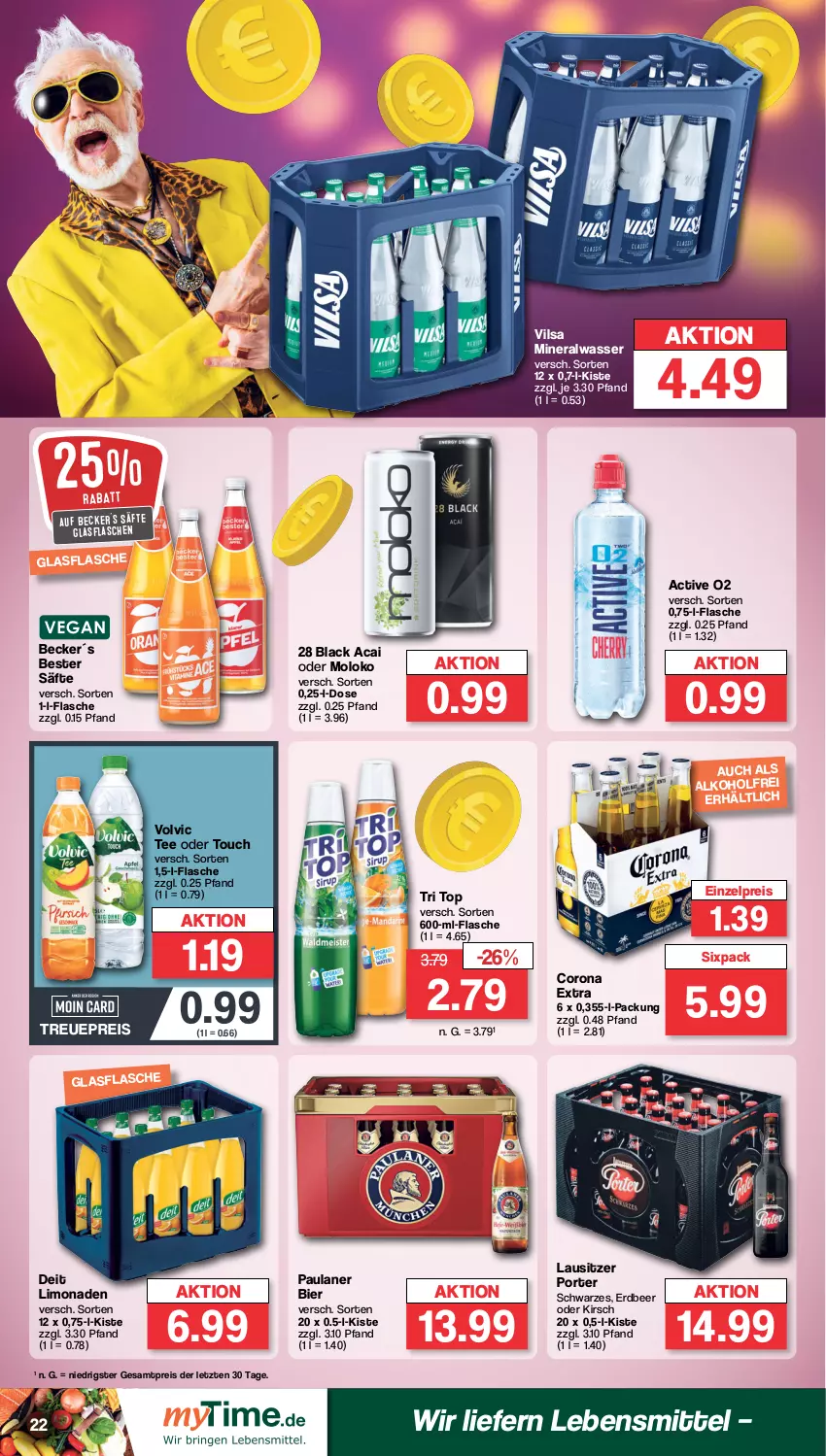 Aktueller Prospekt Famila - Prospekte - von 15.01 bis 20.01.2024 - strona 22 - produkty: alkohol, Alwa, bier, corona, corona extra, deit, eis, flasche, glasflasche, kirsch, lack, lebensmittel, limo, limonade, limonaden, mineralwasser, Paula, paulaner, reis, säfte, tee, Ti, vilsa, volvic, wasser, ZTE