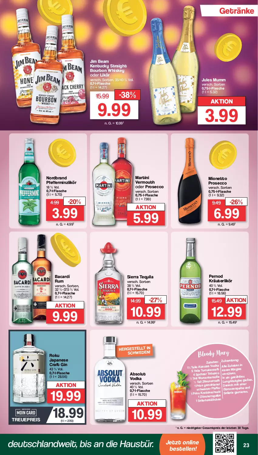 Aktueller Prospekt Famila - Prospekte - von 15.01 bis 20.01.2024 - strona 23 - produkty: Absolut Vodka, aust, bourbon, bourbon whiskey, drink, ecco, eis, elle, flasche, garnier, getränk, getränke, gin, jim beam, jules mumm, kentucky straight, knoblauch, kräuter, kräuterlikör, likör, martini, mionetto, mumm, nordbrand, pfeffer, pfefferminzlikör, prosecco, reis, rum, saft, salz, Sierra, sierra tequila, tequila, Ti, tomate, tomaten, tuc, Vermouth, vodka, whiskey, zitrone, zitronen, zitronensaft, ZTE