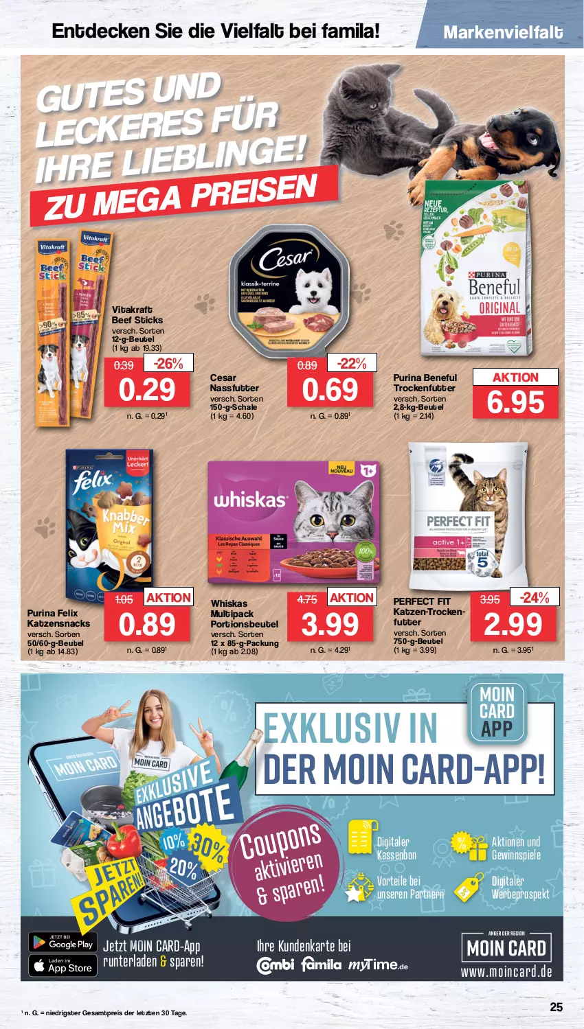 Aktueller Prospekt Famila - Prospekte - von 15.01 bis 20.01.2024 - strona 25 - produkty: beef, beutel, decke, eis, felix, gewinnspiel, katzensnack, katzensnacks, kraft, nassfutter, Perfect Fit, portionsbeutel, purina, reis, Schal, Schale, snack, snacks, Spiele, Ti, trockenfutter, vita, vitakraft, whiskas, ZTE