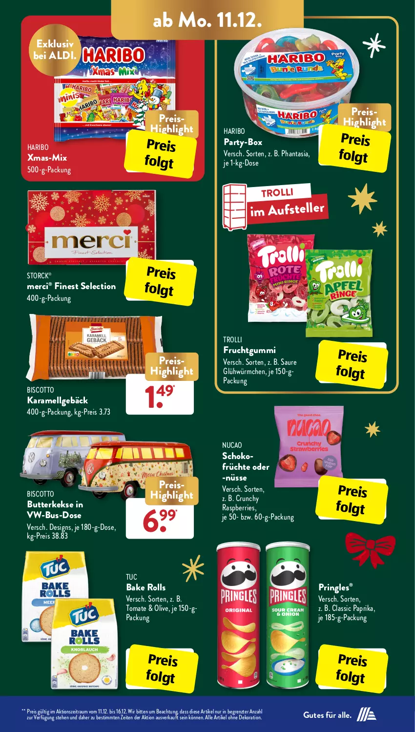 Aktueller Prospekt AldiSud - IN ZWEI WOCHEN - von 11.12 bis 16.12.2023 - strona 12 - produkty: aldi, alle artikel ohne dekoration, biscotto, butter, butterkeks, dekoration, eis, elle, frucht, früchte, fruchtgummi, haribo, karamell, keks, kekse, LG, merci, olive, paprika, pringles, reis, ring, schoko, storck, teller, Ti, tomate, trolli, trolli fruchtgummi, tuc, xmas, ZTE