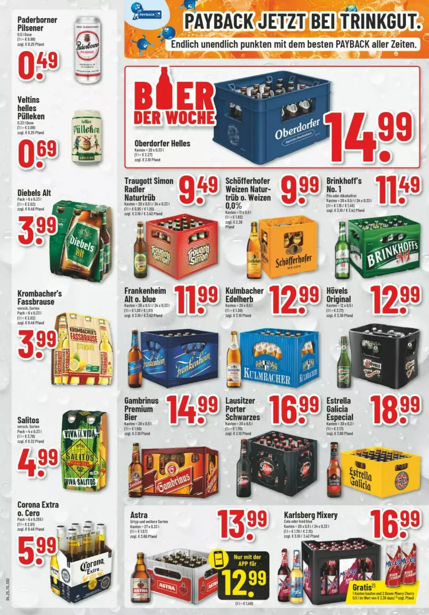 Aktueller Prospekt Trinkgut - Prospekte - von 19.01 bis 25.01.2025 - strona 2 - produkty: Astra, brause, cola, corona, corona extra, diebels, elle, fassbrause, gin, karlsberg, karlsberg mixery, krombache, krombacher, Mixer, mixery, natur, payback, radler, rel, schöfferhofer, sim, Ti, urtyp, veltins