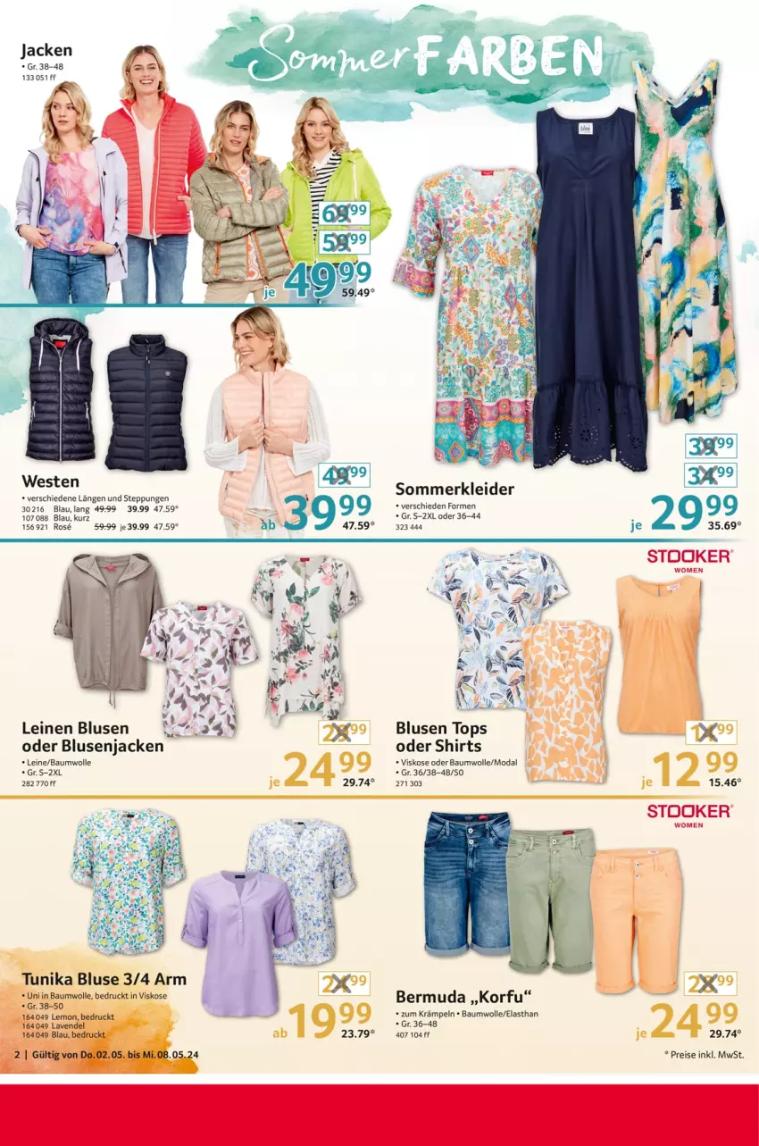 Aktueller Prospekt Selgros - Non Food - von 02.05 bis 08.05.2024 - strona 2 - produkty: Bau, baumwolle, bermuda, bluse, eis, Jacke, kleid, kleider, lavendel, leine, reis, shirt, shirts, Sommerkleid, Ti, tunika, Weste, wolle