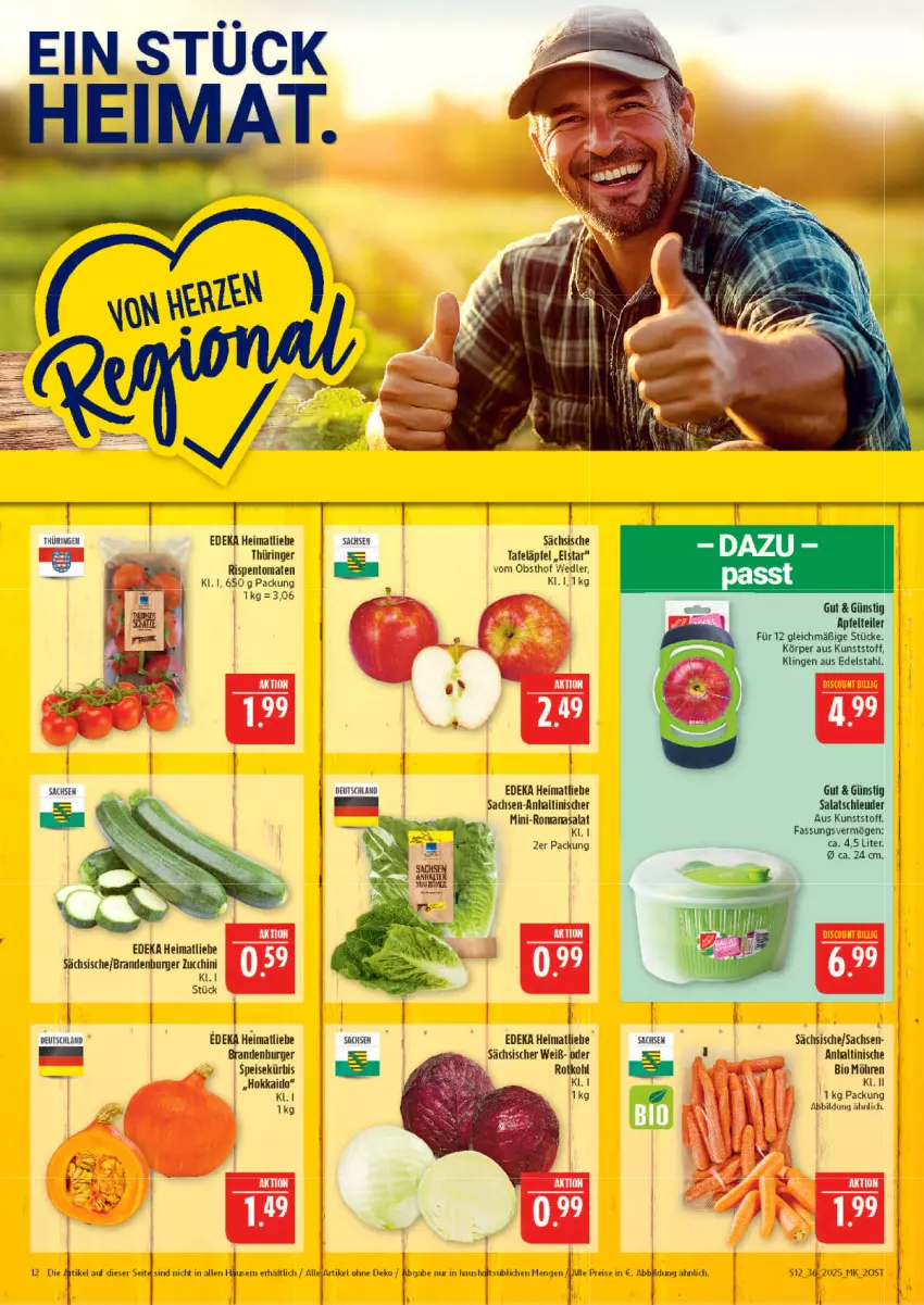 Aktueller Prospekt Marktkauf - Prospekt - von 31.08 bis 06.09.2025 - strona 12 - produkty: bio, burger, deka, edelstahl, eis, Kürbis, möhren, obst, reis, ring, rispentomaten, Romanasalat, rotkohl, sac, salat, tafeläpfel, Ti, tomate, tomaten, zucchini