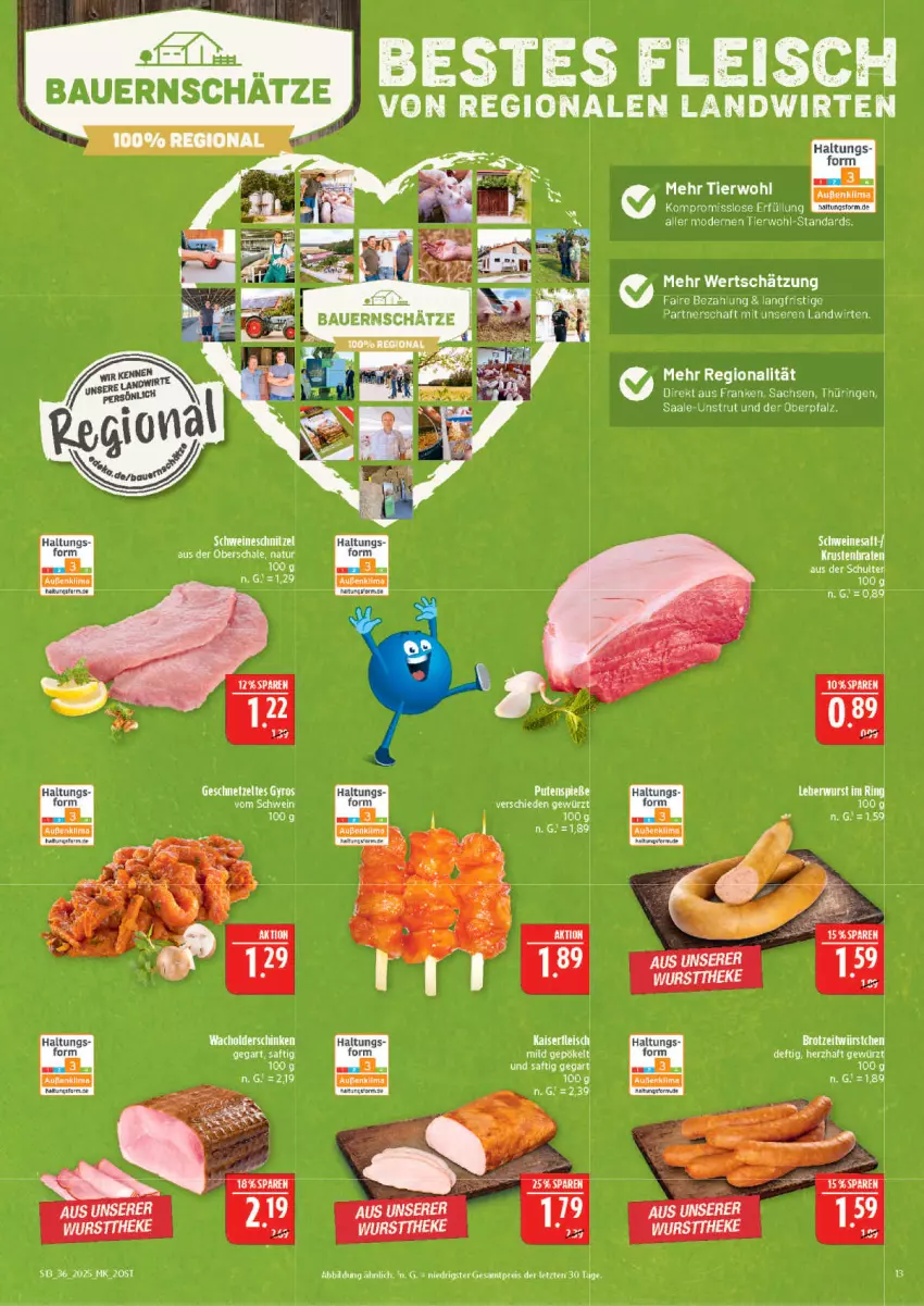 Aktueller Prospekt Marktkauf - Prospekt - von 31.08 bis 06.09.2025 - strona 13 - produkty: auer, Bau, Bauer, braten, eis, Elan, ente, fleisch, gewürz, Kaiser, krustenbraten, leberwurst, natur, reis, ring, sac, saft, Schal, Schale, schwein, schweine, tee, Ti, wein, weine, wurst, ZTE