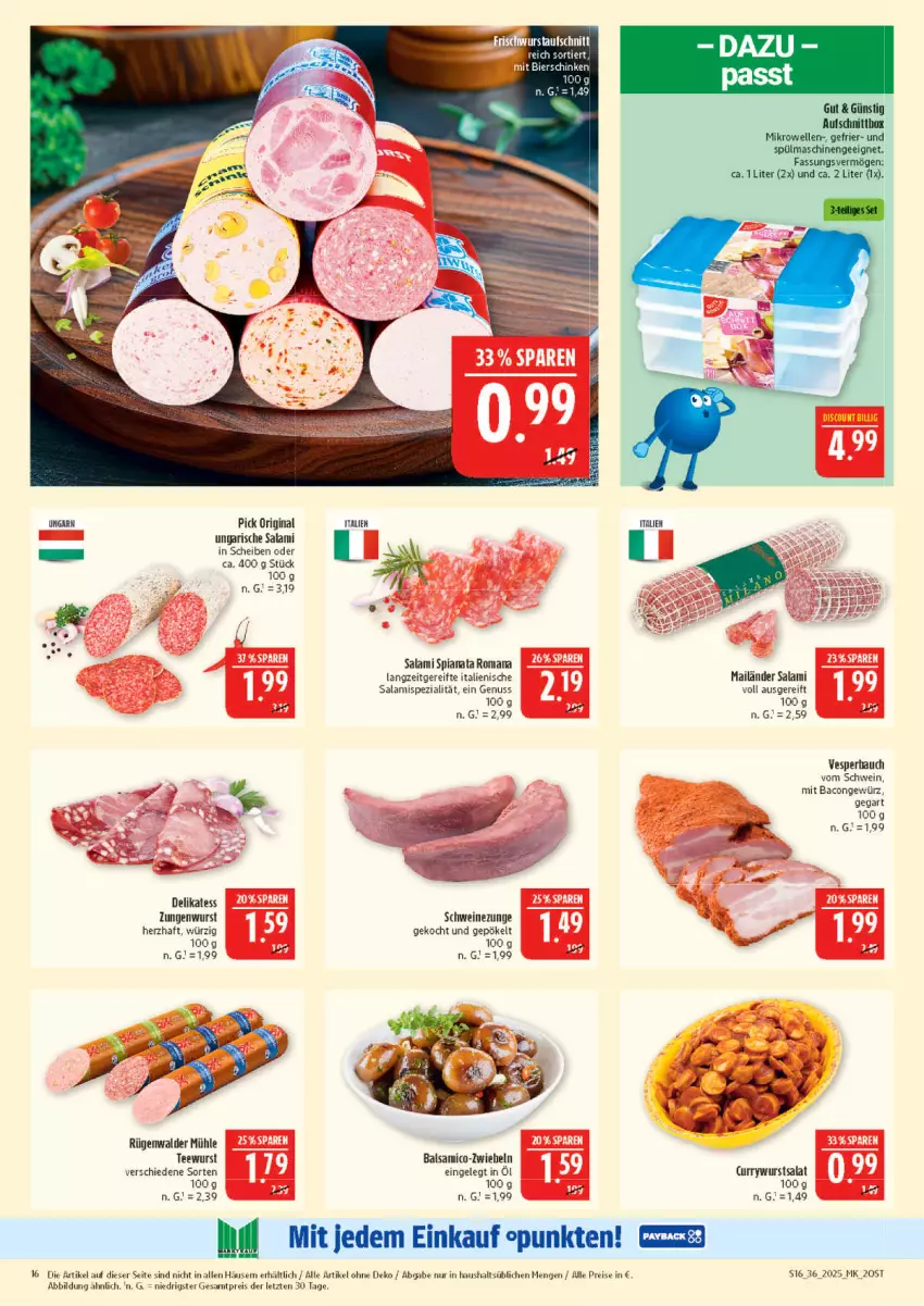 Aktueller Prospekt Marktkauf - Prospekt - von 31.08 bis 06.09.2025 - strona 16 - produkty: bacon, balsam, balsamico, Bau, curry, currywurst, eis, elle, gewürz, gin, mikrowelle, nuss, reis, rügenwalder, rügenwalder mühle, salami, salat, schwein, schweine, Schweinezunge, Spezi, spülmaschinen, tee, teewurst, Ti, Ungarische Salami, wein, weine, wurst, ZTE, zwiebel, zwiebeln