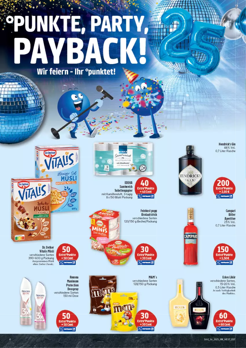Aktueller Prospekt Marktkauf - Prospekt - von 31.08 bis 06.09.2025 - strona 4 - produkty: aufstrich, Becher, brot, brotaufstrich, campari, deka, deo, deospray, Dr. Oetker, elle, feinkost, flasche, gin, Kamill, kamille, likör, müsli, papier, Popp, rexona, Ti, toilettenpapier, vita, vitalis, vitalis müsli, zucker