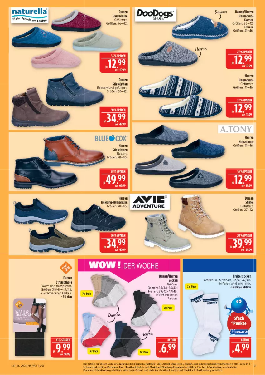 Aktueller Prospekt Marktkauf - Prospekt - von 31.08 bis 06.09.2025 - strona 41 - produkty: eis, Freizeitsocken, Hausschuhe, hose, Laufen, natur, Naturella, reis, rel, rum, schuhe, socken, Sport, Stiefeletten, Strumpfhose, Ti