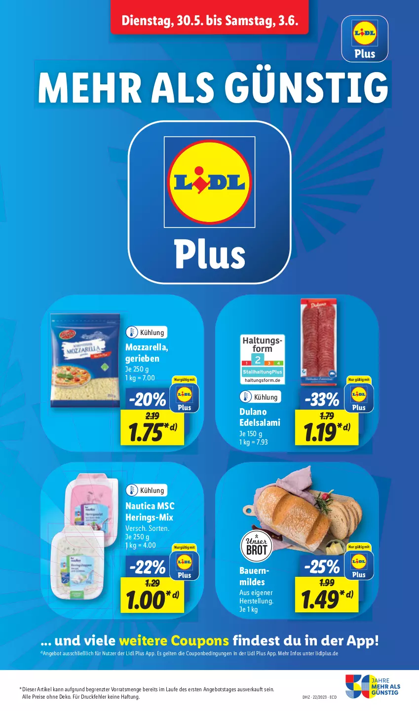 Aktueller Prospekt Lidl - Aktionsprospekt - von 30.05 bis 03.06.2023 - strona 13 - produkty: angebot, auer, Bau, Bauer, brot, coupon, coupons, dulano, hering, Herings, rel, ring, salami, Ti