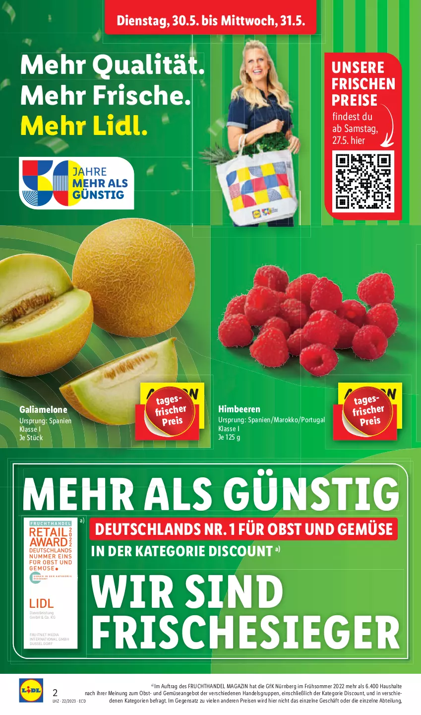 Aktueller Prospekt Lidl - Aktionsprospekt - von 30.05 bis 03.06.2023 - strona 2 - produkty: Abtei, angebot, beere, beeren, discount, eis, ente, melone, reis, Ti