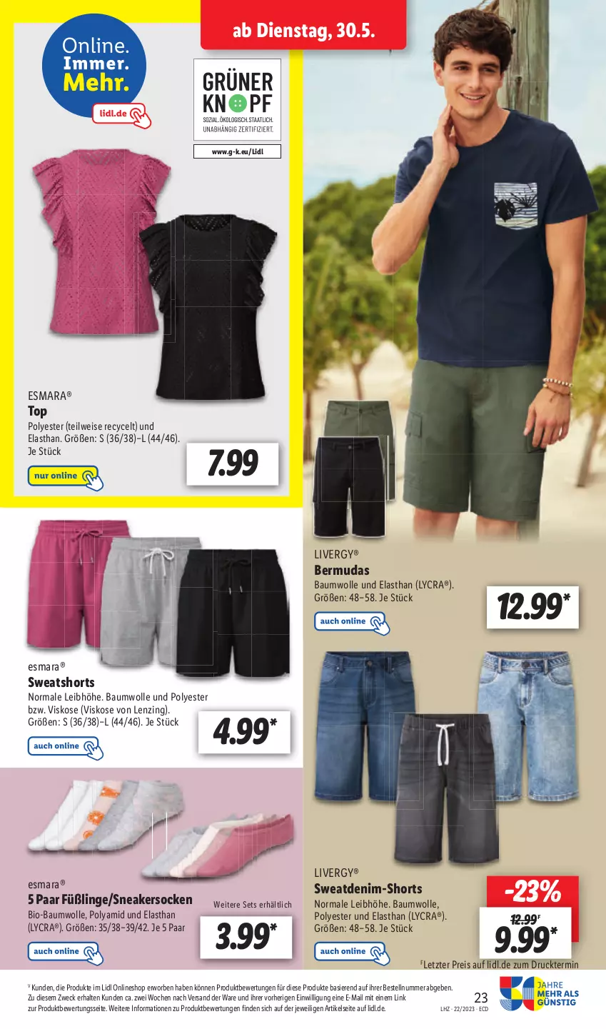 Aktueller Prospekt Lidl - Aktionsprospekt - von 30.05 bis 03.06.2023 - strona 25 - produkty: eis, esmara, reis, shorts, Ti, weck, wolle, ZTE