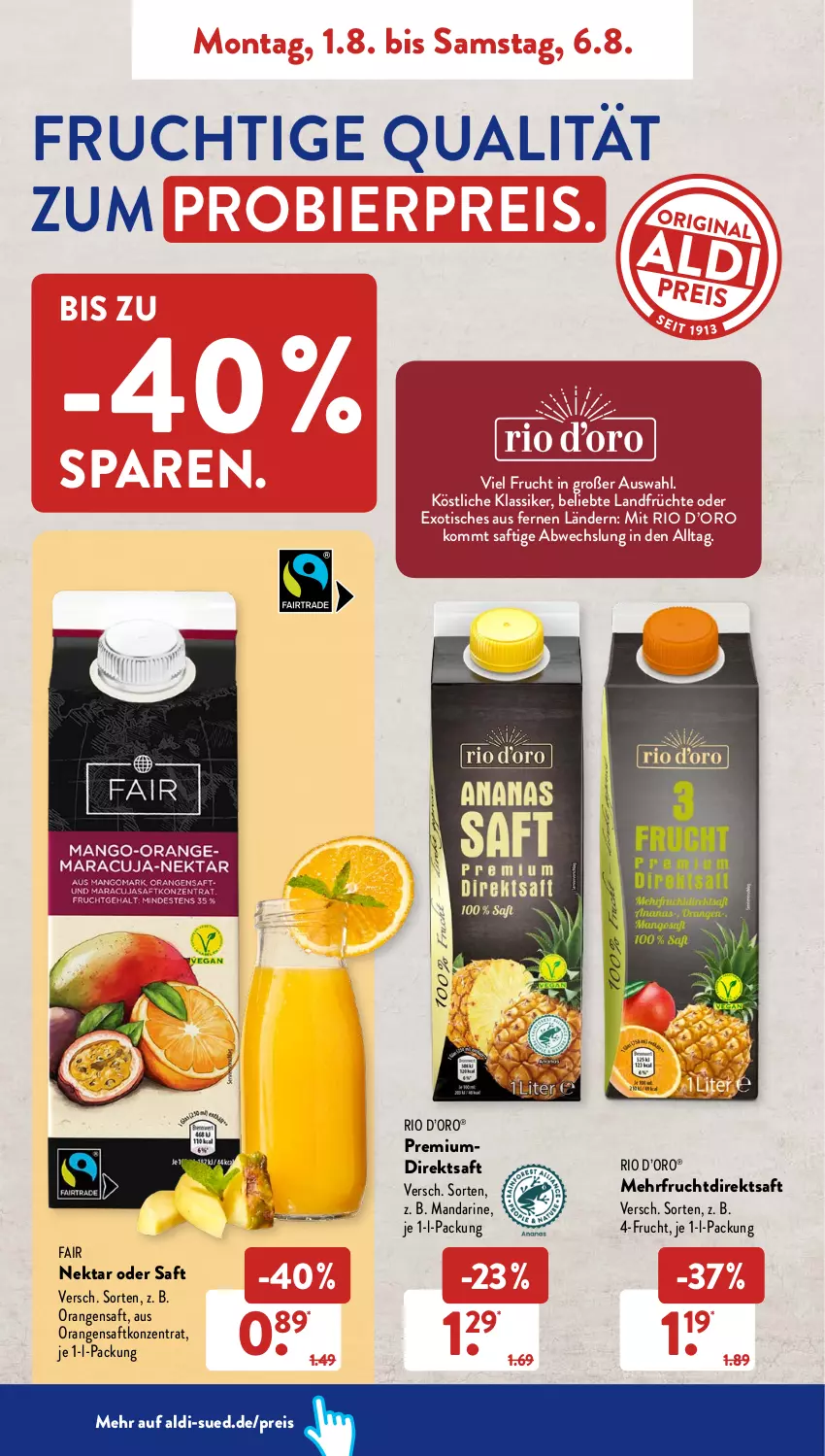 Aktueller Prospekt AldiSud - NÄCHSTE WOCHE - von 01.08 bis 06.08.2022 - strona 6 - produkty: aldi, bier, direktsaft, eis, frucht, früchte, mandarine, Nektar, orange, orangen, orangensaft, reis, saft, Ti, tisch