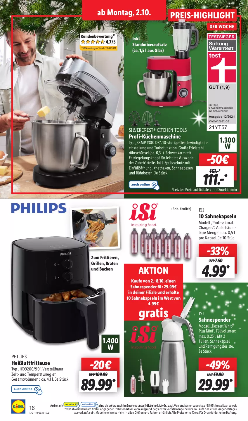 Aktueller Prospekt Lidl - Aktionsprospekt - von 02.10 bis 07.10.2023 - strona 18 - produkty: angebot, braten, dell, dessert, edelstahl, eis, elle, fritteuse, grill, Heißluftfritteuse, küche, Küchen, küchenmaschine, Mixer, Mode, ndk, Philips, Reinigung, reis, riegel, sahne, Schal, Schale, Schneebesen, silvercrest, Spritzschutz, standmixer, Ti, Tiere, ZTE