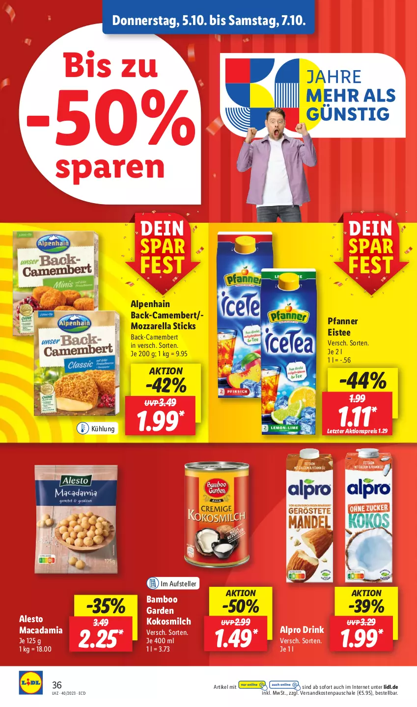 Aktueller Prospekt Lidl - Aktionsprospekt - von 02.10 bis 07.10.2023 - strona 44 - produkty: aktionspreis, alesto, Alpenhain, alpro, bamboo, camembert, drink, eis, eistee, elle, kokos, kokosmilch, mac, macadamia, milch, mozzarella, ndk, pfanne, Pfanner, reis, rel, Schal, Schale, tee, teller, Ti, ZTE