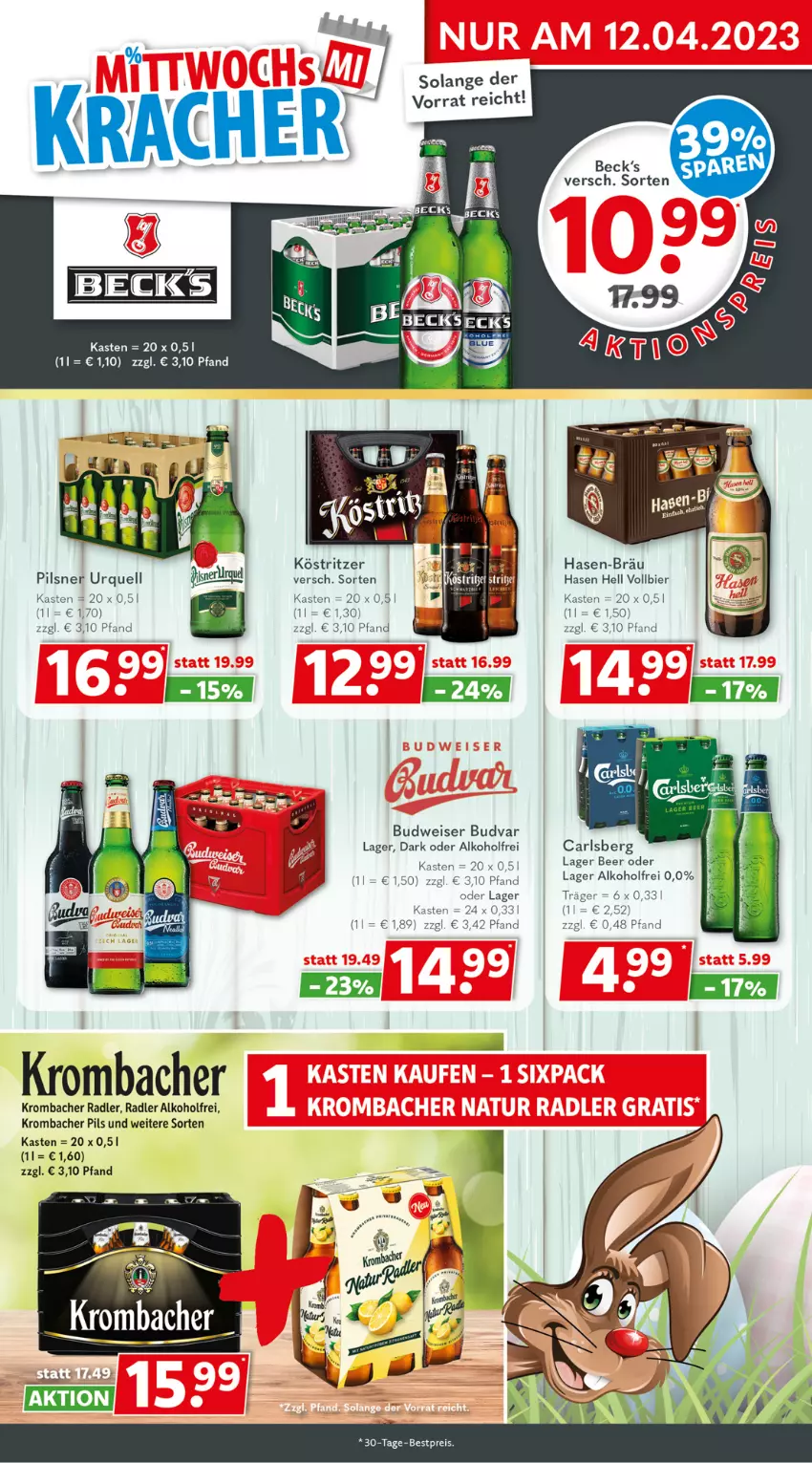 Aktueller Prospekt Getraenkeland - von 03.04 bis 15.04.2023 - strona 3 - produkty: alkohol, bestpreis, bier, budweiser, carlsberg, eis, köstritzer, krombache, krombacher, krombacher pils, pils, pilsner, pilsner urquell, radler, reis